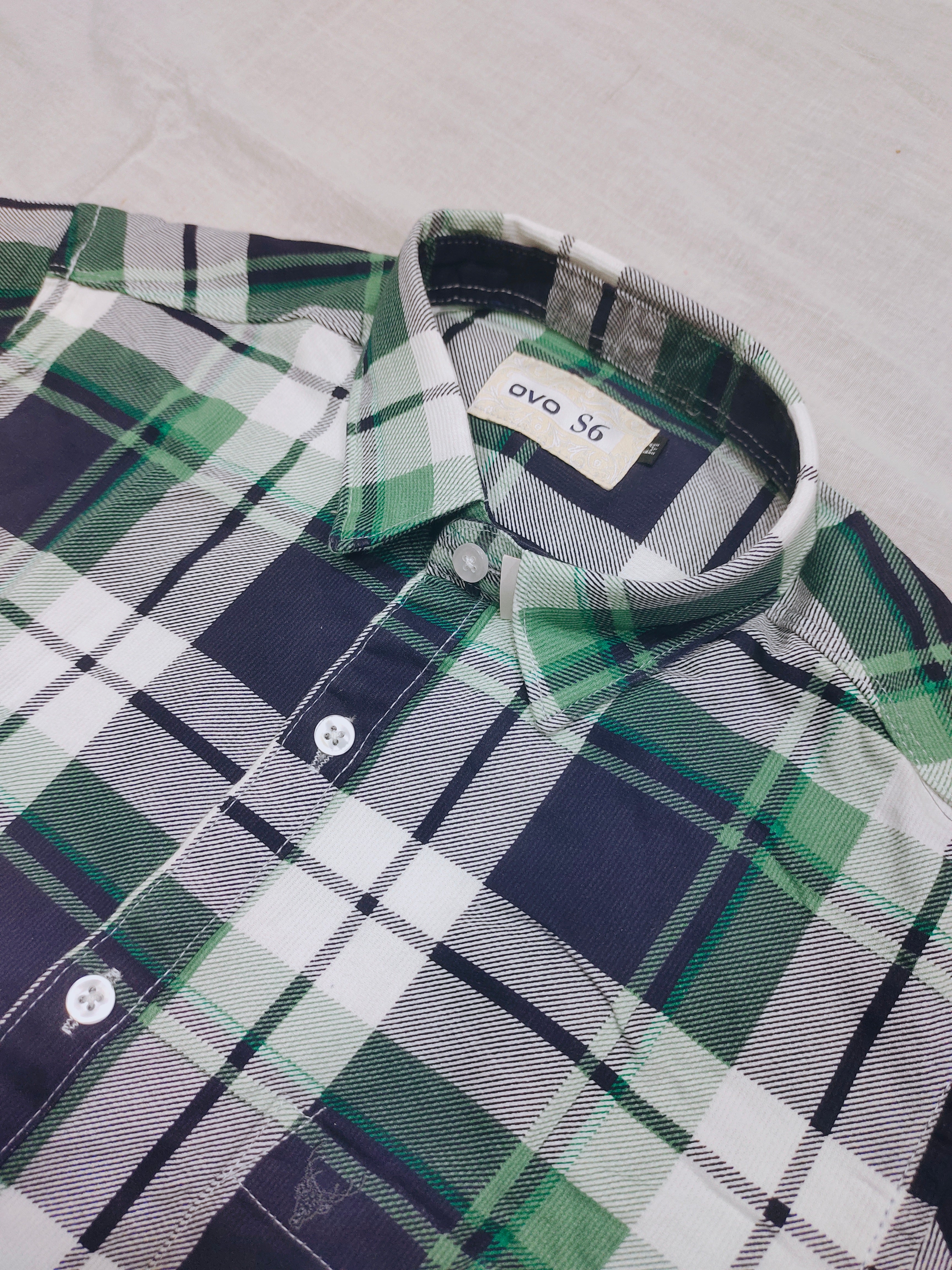 Navy Green Checks Shirt