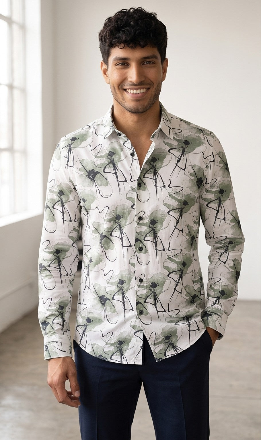 Sage Green Printed Shirt