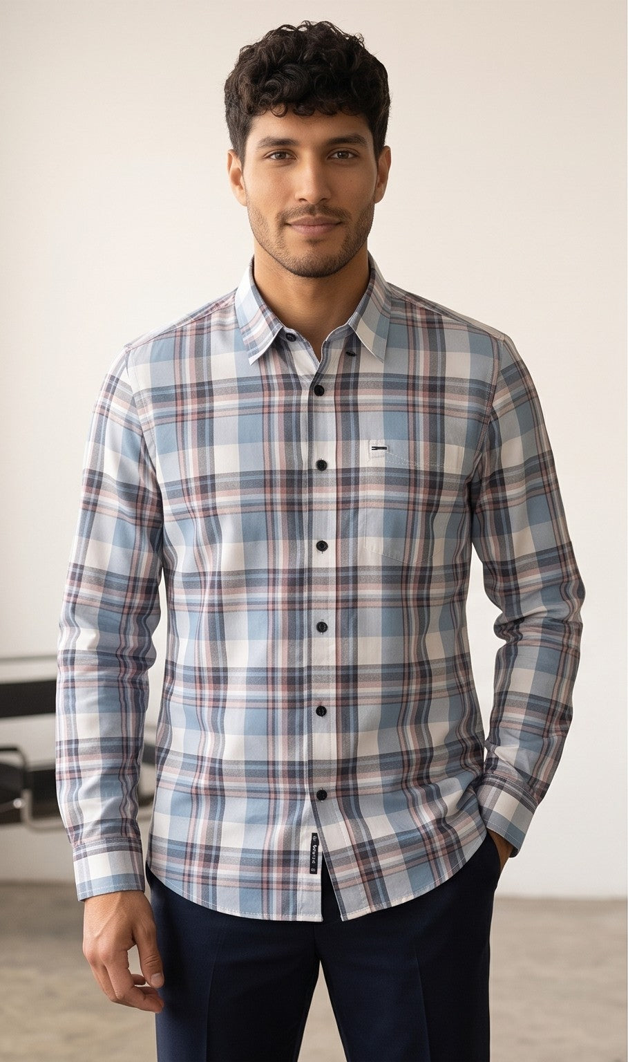 Blue Grey Checks Shirt