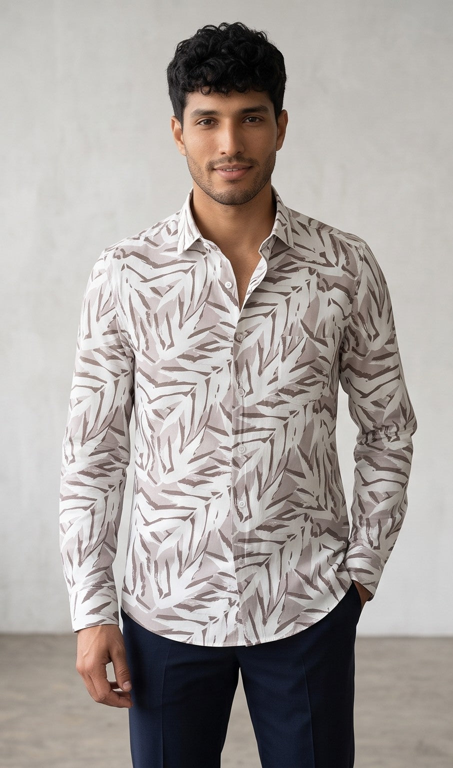Ivory Palm Printed Shirt