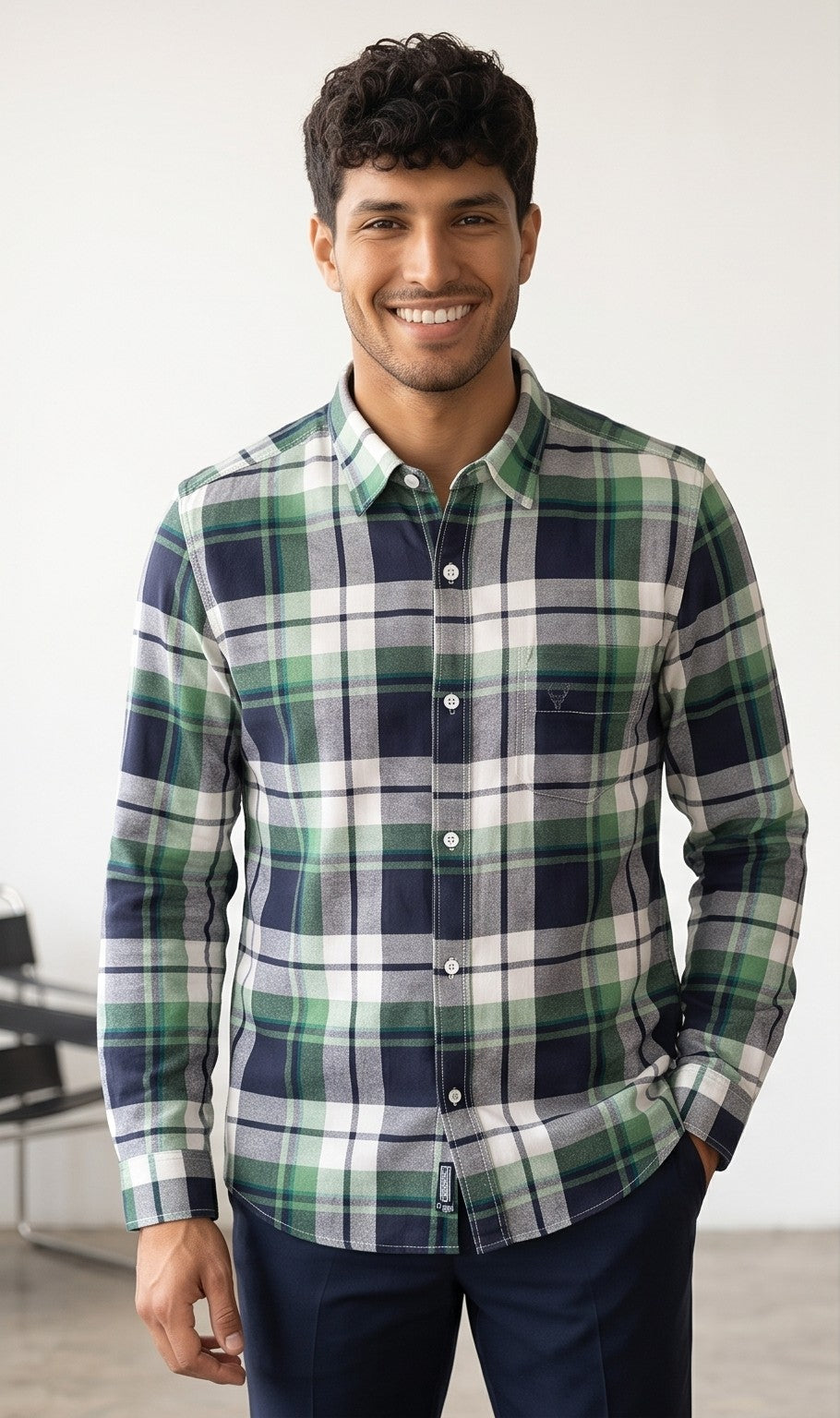 Navy Green Checks Shirt